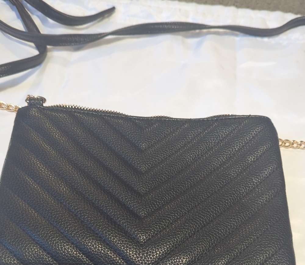 Black Quilted Crossbody Bag with Gold Chain